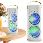 Double-Headed Air Cooler Mist Fan 3 Speeds Rechargeable Desk Air Cooler Night Light with Remote - Image 3