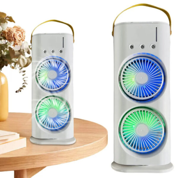 Double-Headed Air Cooler Mist Fan 3 Speeds Rechargeable Desk Air Cooler Night Light with Remote - Image 3