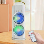 Double-Headed Air Cooler Mist Fan 3 Speeds Rechargeable Desk Air Cooler Night Light with Remote