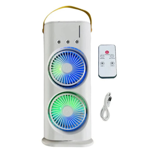 Double-Headed Air Cooler Mist Fan 3 Speeds Rechargeable Desk Air Cooler Night Light with Remote - Image 5