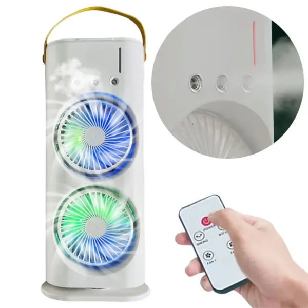 Double-Headed Air Cooler Mist Fan 3 Speeds Rechargeable Desk Air Cooler Night Light with Remote - Image 6