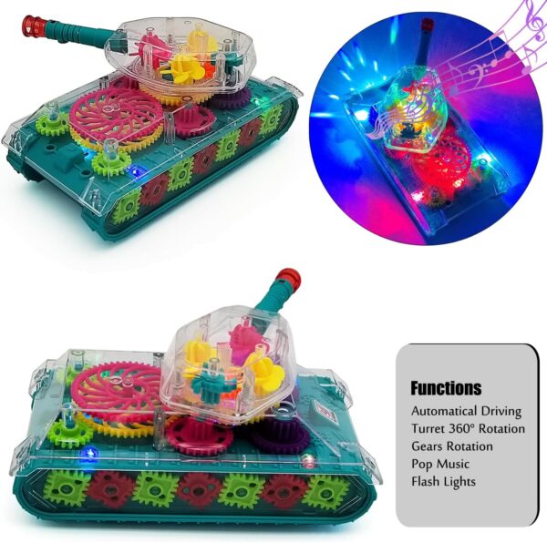 Tipmant Electric Tank Toy Electronic Vehicle Car Auto Driving, Transparent Gears, Music, Luminous Lights, Baby Toddler Kids Birthday Gifts - Image 2