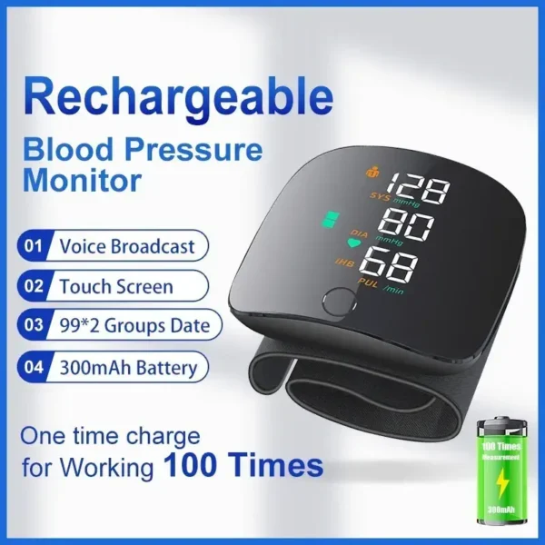 Automatic Rechargeable Digital Touch Screen Wrist type Blood-Pressure Machine/ BP Machine - Image 1